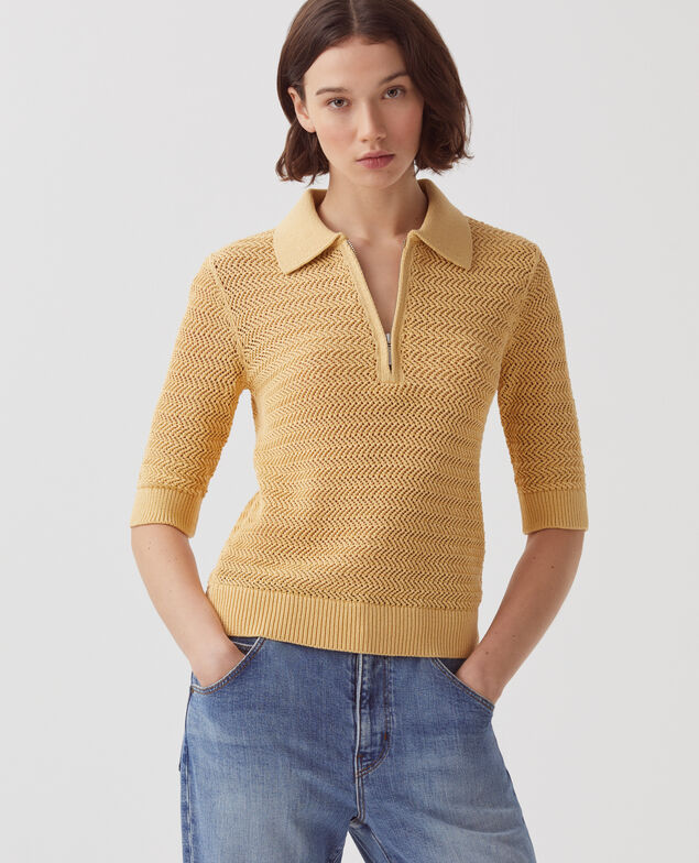 Cotton zip-up polo jumper J420 moonstone
