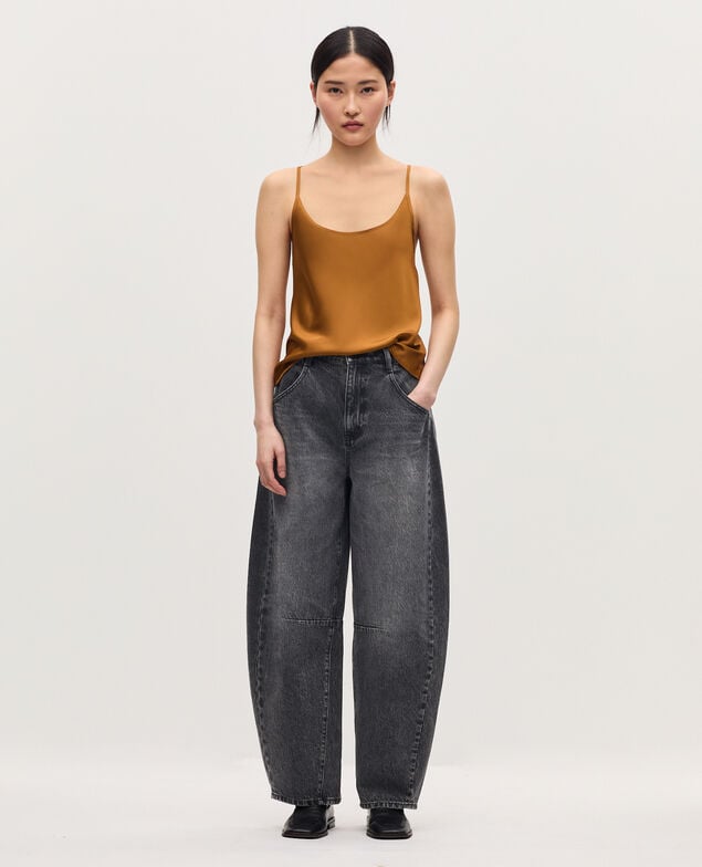Silky top with spaghetti straps K340 bone brown