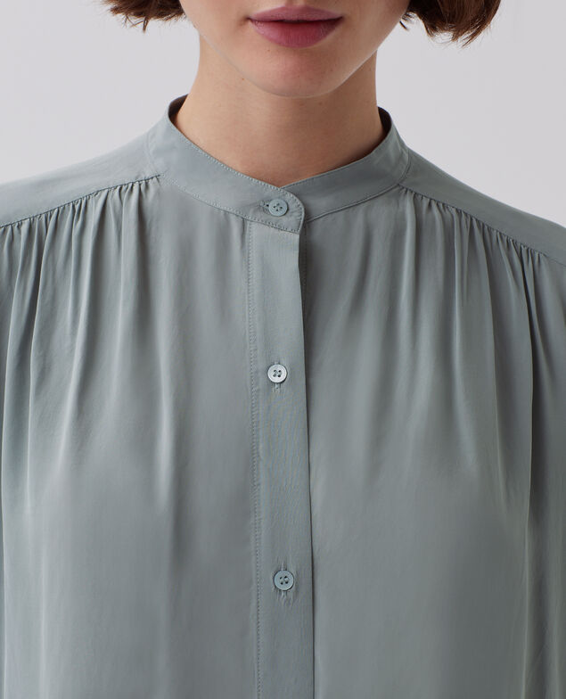 Long-sleeve silky shirt J620 slate blue