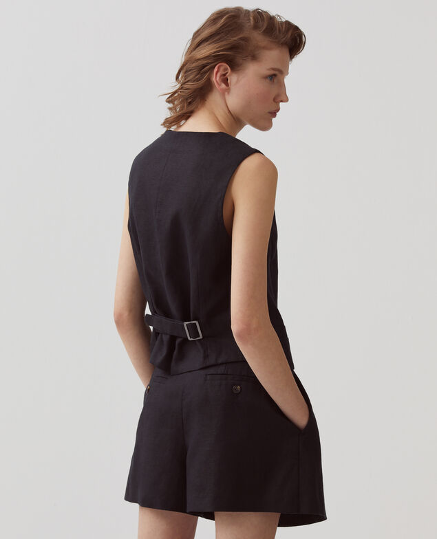 Sleeveless linen top H091 black beauty