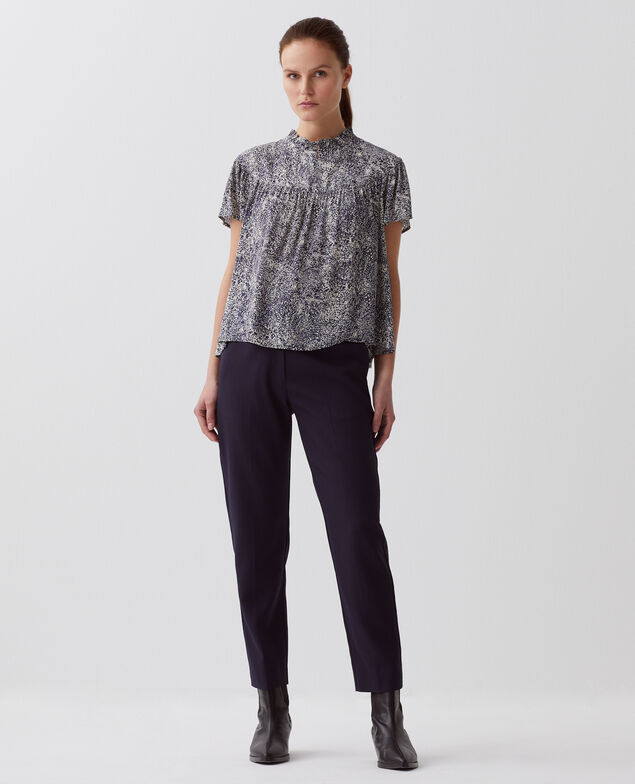 Short-sleeve Fluid blouse H690 micro fl navy