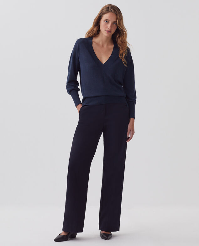 Wool and silk V-neck jumper J690 blueberry