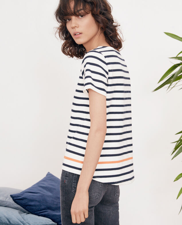 Striped T-shirt Kaolin/navy/tangerine