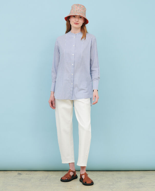 Cotton shirt with high-low hem 82 stripe navy