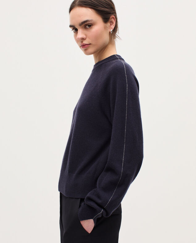 Round neck cashmere jumper K691 navy st gray