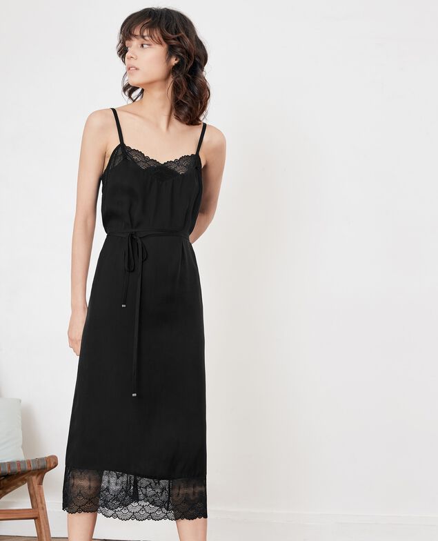 Nightie-style dress with lace Noir