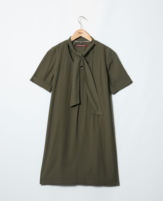 Robe avec lavallière amovible Cheng olive