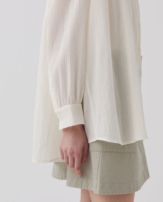 Pleated cotton blouse H303 white swan