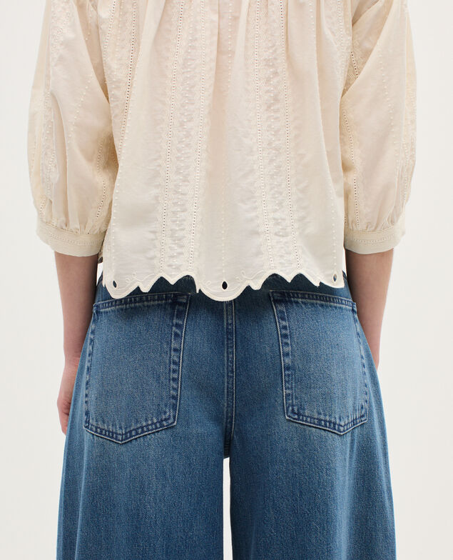 Embroidered cotton blouse H013 gardenia