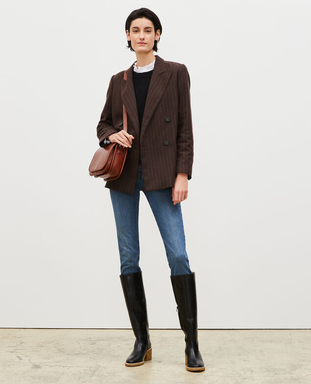 Double-breasted wool blazer Stripe coffee bean