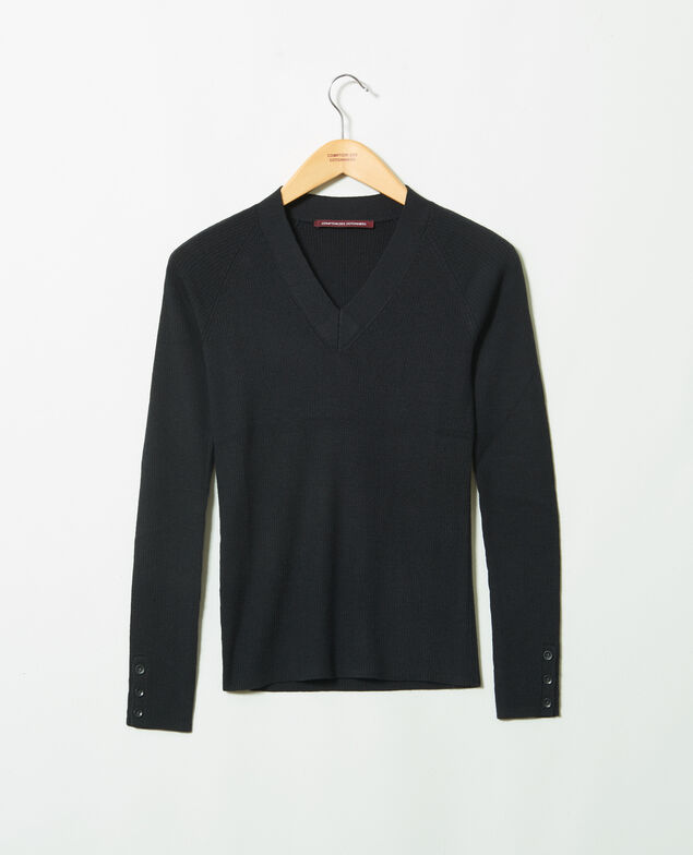 V-neck jumper 100% Merino Wool Noir