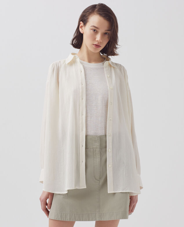 Pleated cotton blouse H303 white swan