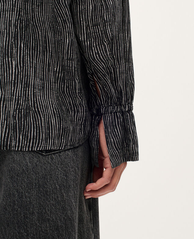 Long-sleeve silky shirt K093 stripes black