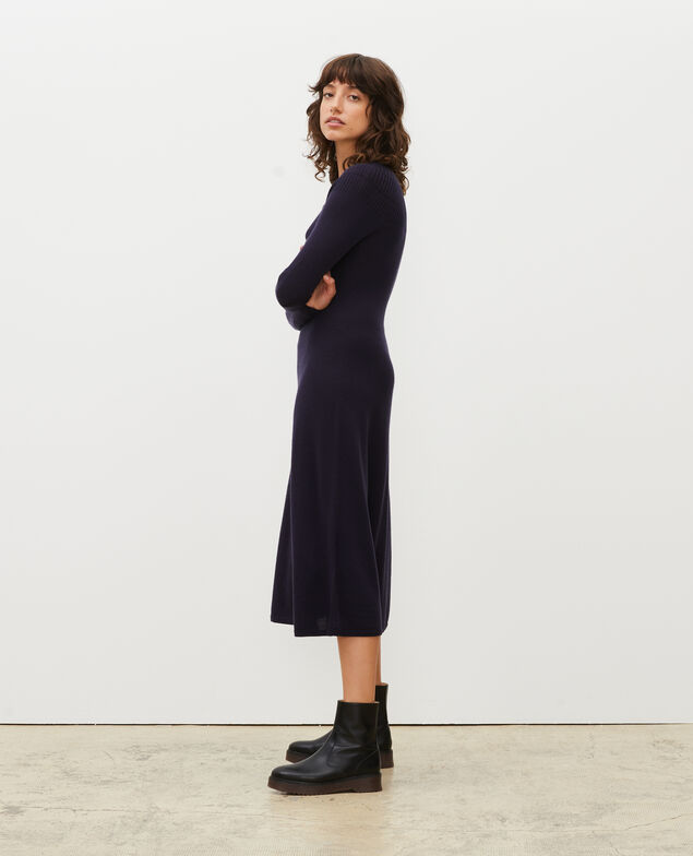 Round neck flared merino wool dress Night sky