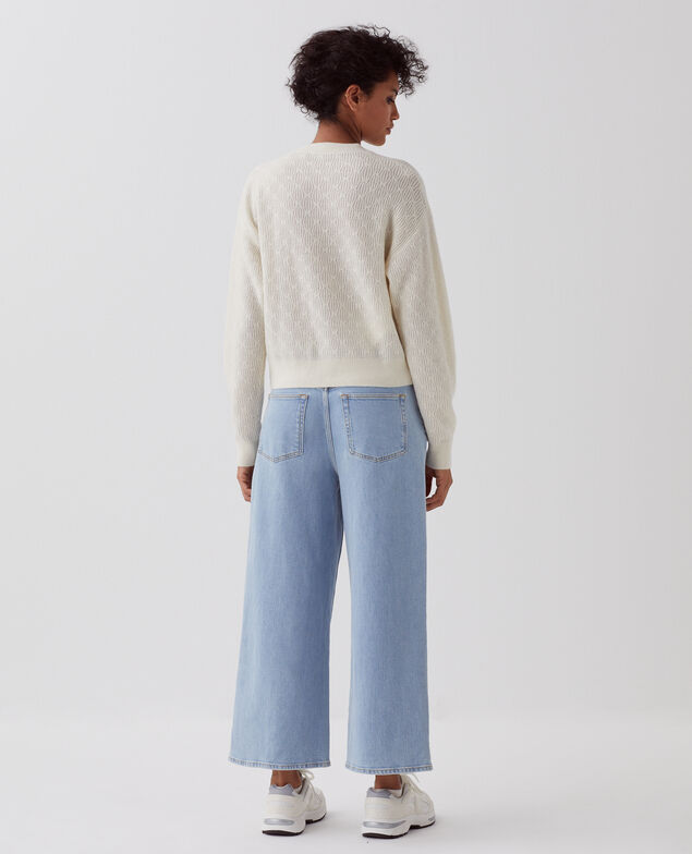 Jumper with decorative stitching I010 glass green beige