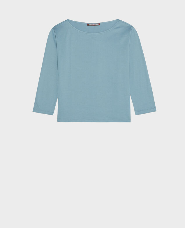 Boatneck long-sleeve cotton t-shirt Bluestone