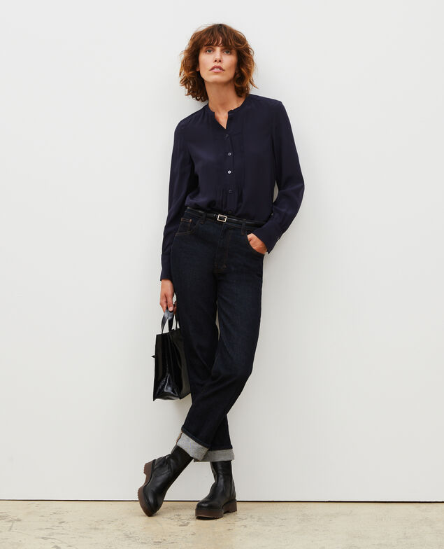 Loose long-sleeve silk shirt Night sky
