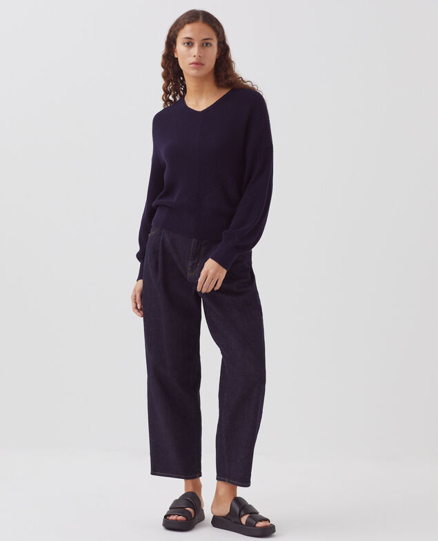V-neck cotton jumper H694 baritone blue