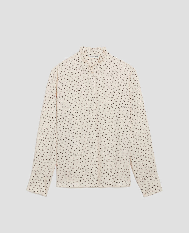 Fluid ruffled shirt I018 print birdy