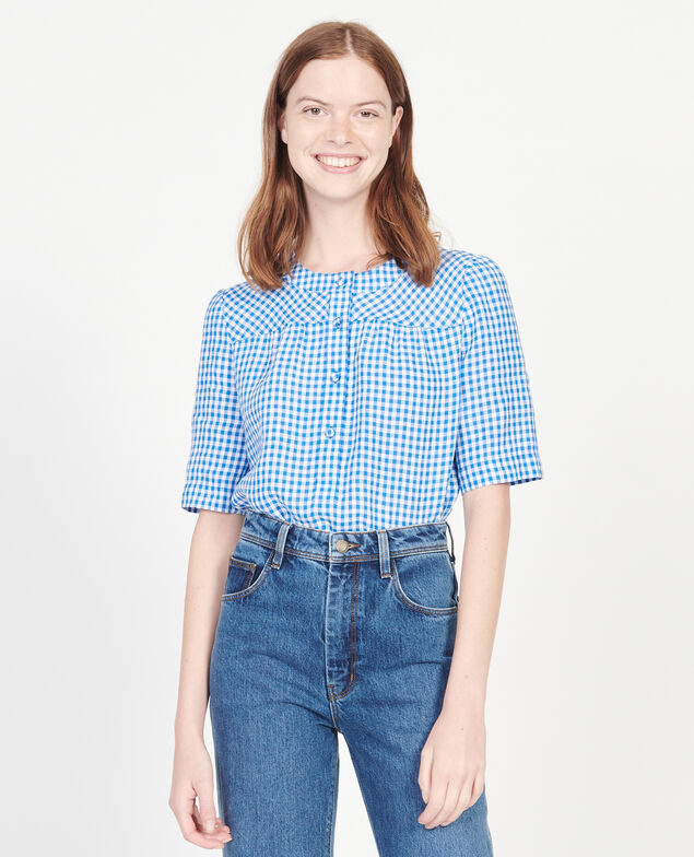 Linen blouse Vichy princess blue gardenia