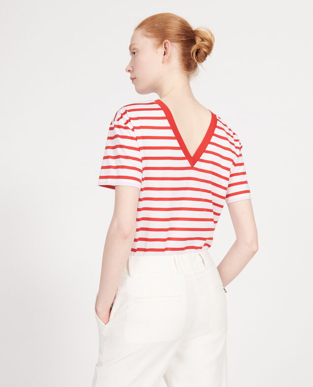 Egyptian cotton t-shirt Stripes optical white fiery red