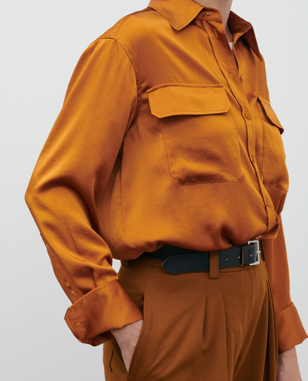 Men's oversized satin shirt 6024 sudan brwn