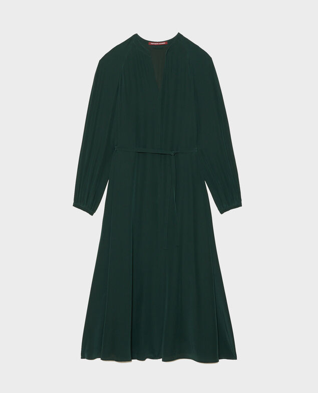 V-neck silk maxi dress with belt Scarab