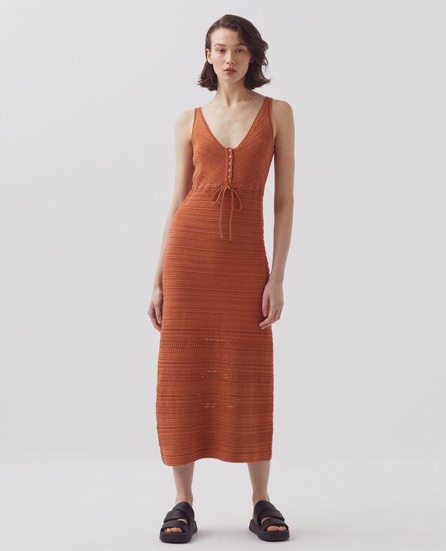Cotton crochet dress H350 amber brown
