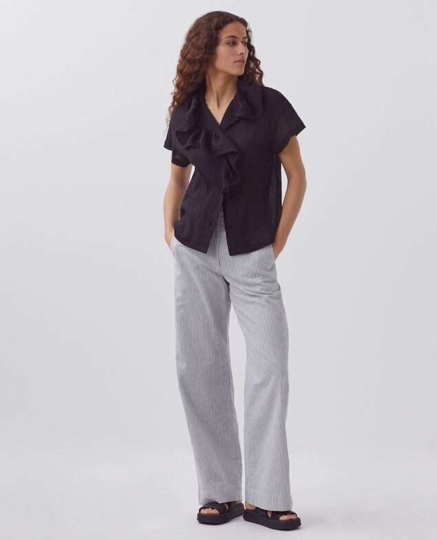 Frilly pleated cotton blouse H091 black beauty