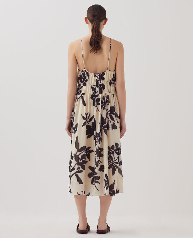 Cotton voile silky strappy maxi dress J304 blurry fl ecru
