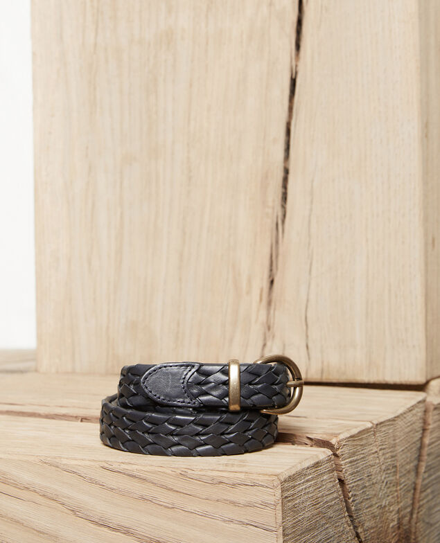 Braided leather belt Dark navy