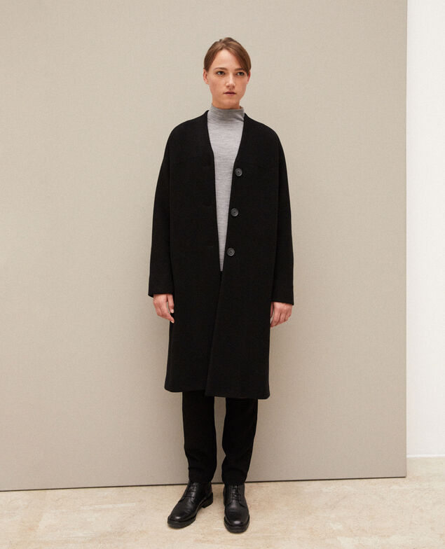 Collarless coat Noir