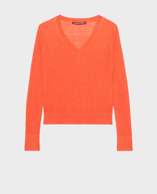 Textured linen jumper 0250 tiger lily orange