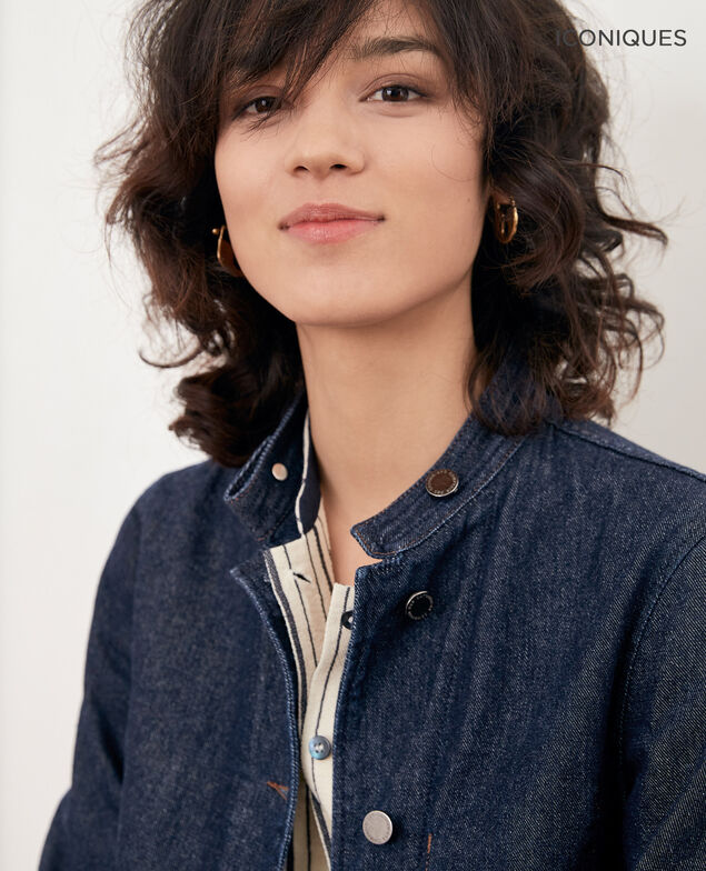 Denim jacket with stand-up collar Indigo