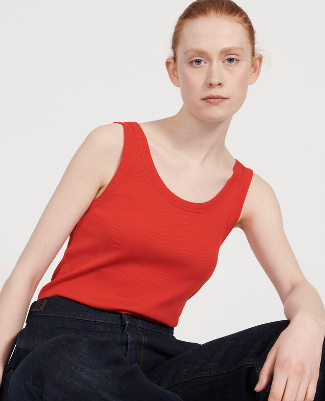 Mercerised cotton ribbed jersey vest Fiery red