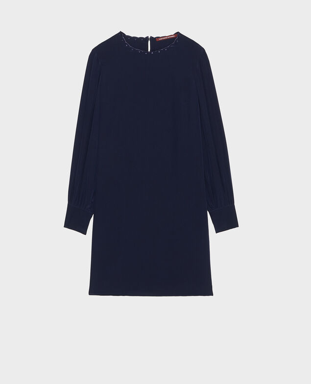 Loose mini silk dress. Maritime blue
