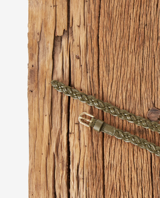 Braided leather belt Kaki