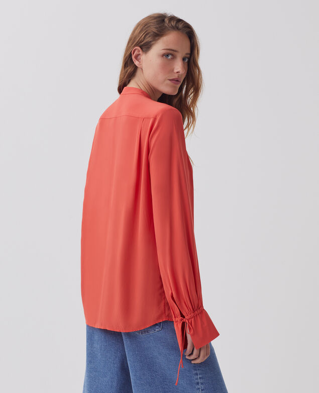 Long-sleeve silky shirt J240 paprika orange