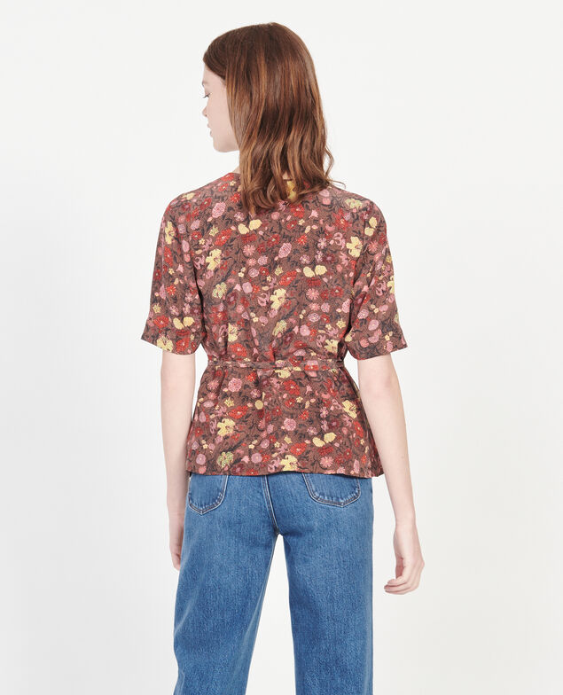  Floral silk wrap blouse Print eden tortoiseshell