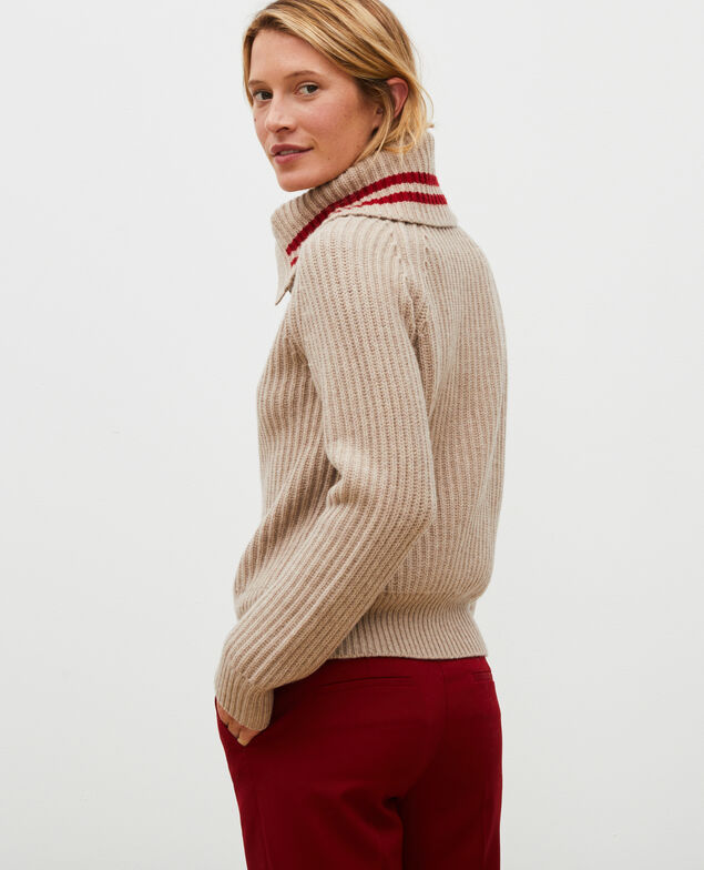 Wool half-neck jumper with a wide collar Latte