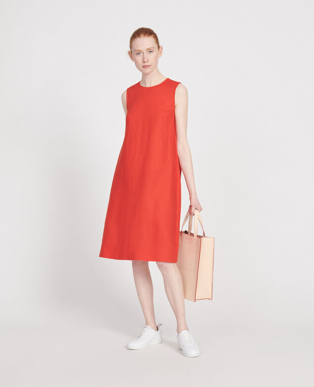 100% linen dress Fiery red