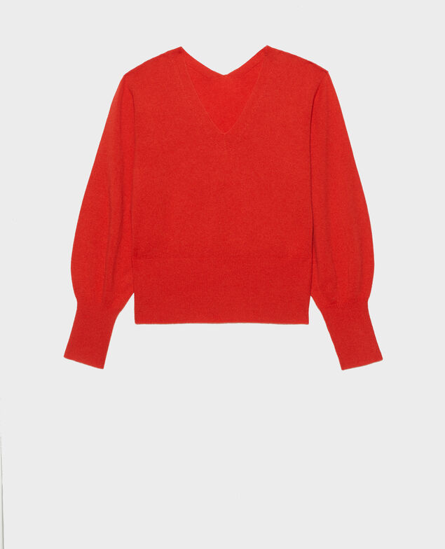 Fine 3D cashmere jumper with V-front and back Valiant poppy