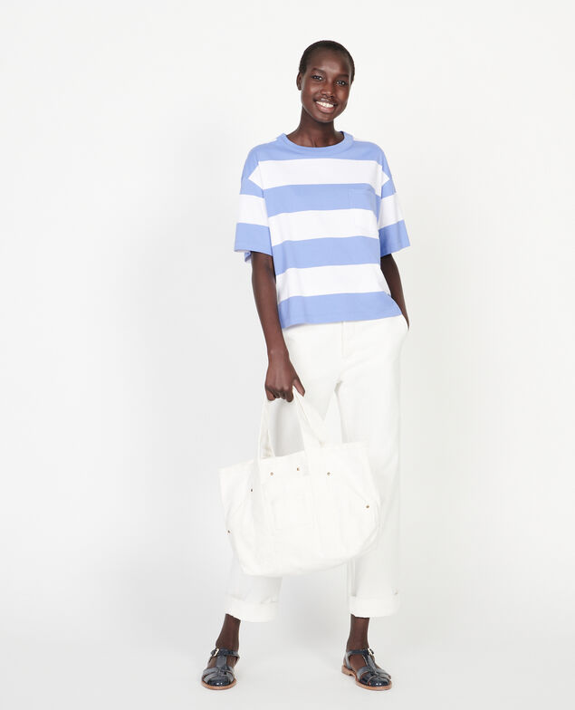 Mercerised cotton oversize striped t-shirt Str opticalwhite persianjewels