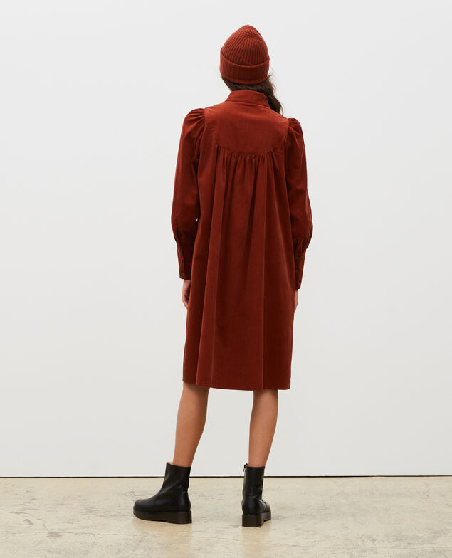 Corduroy yoke smock dress  Brandy brown