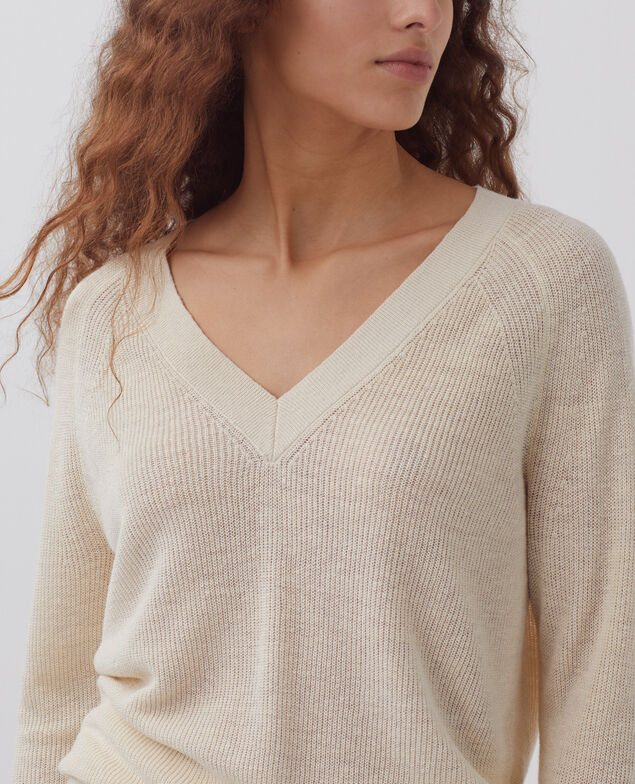Linen V-neck jumper H303 white swan