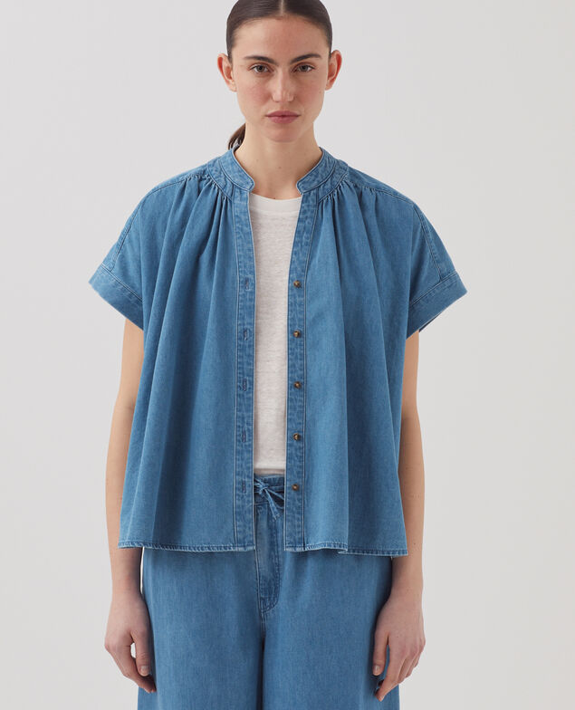 Oversize cotton shirt J630 blue wash
