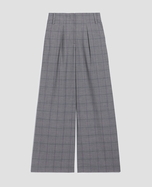 YVONNE - Pleated wide leg trousers I033 check grey