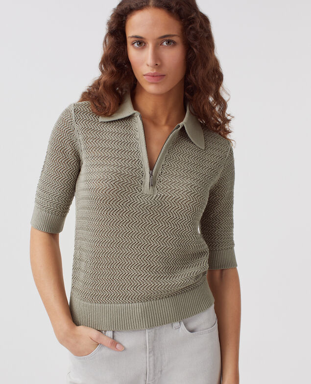 Cotton zip-up polo jumper J050 shadow gray