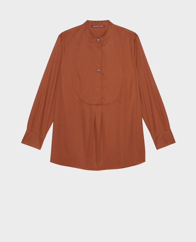  Oversize cotton shirt with bib front Tortoise shell