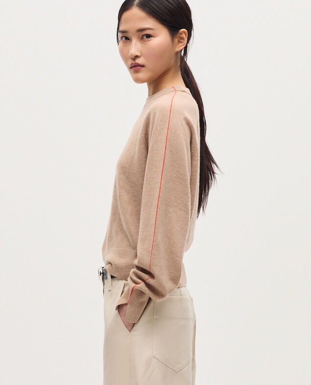 Round neck cashmere jumper K321 tan st pumpkin